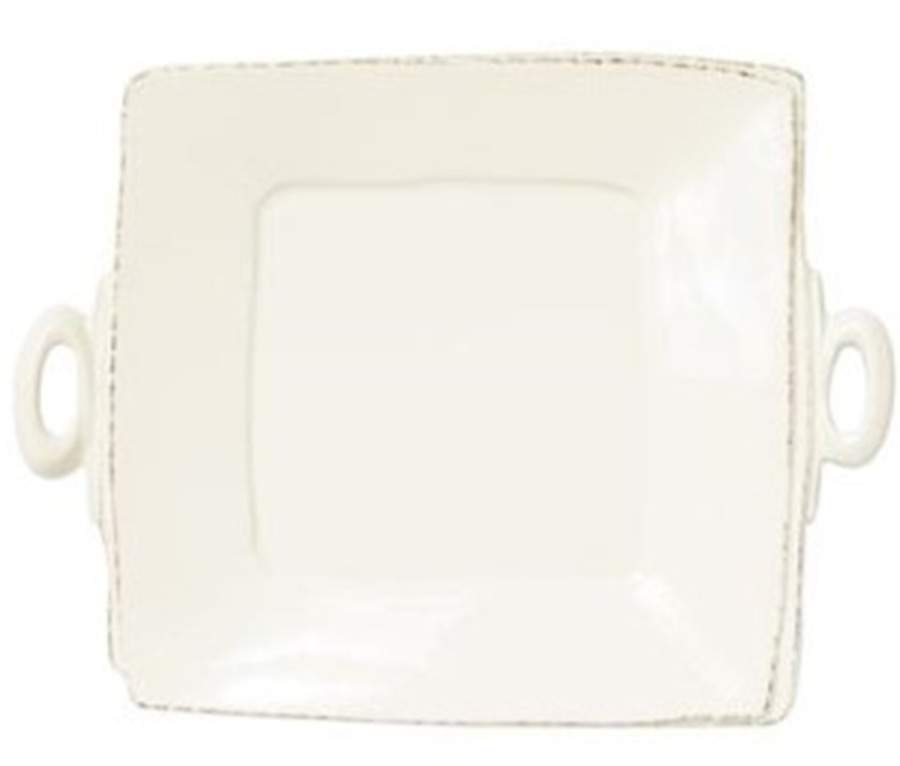 Lastra Linen (Light Cream-Off White Glaze) 13" Square Handled Platter by Vietri (Italy)-1