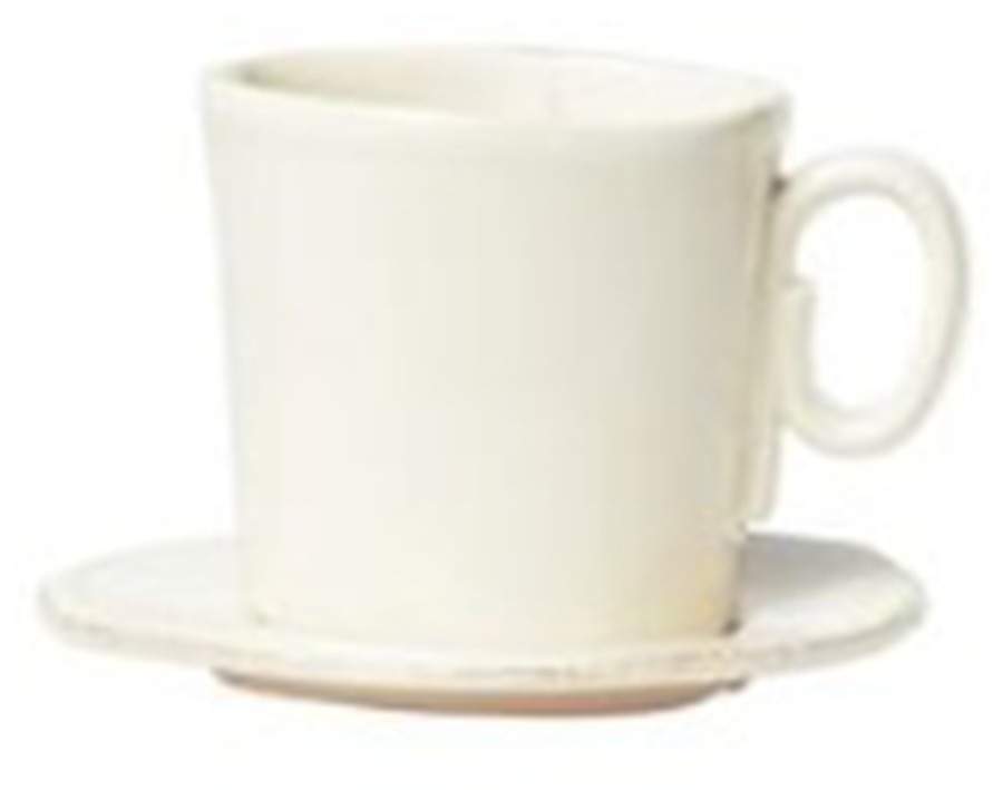Lastra Linen (Light Cream-Off White Glaze) Espresso Cup and Saucer Set by Vietri (Italy)-1