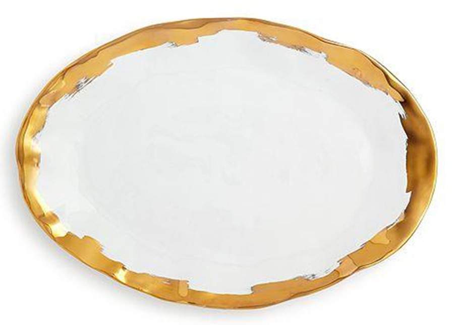 Gold Brushstroke 17" Oval Serving Platter by Vietri (Italy)-1