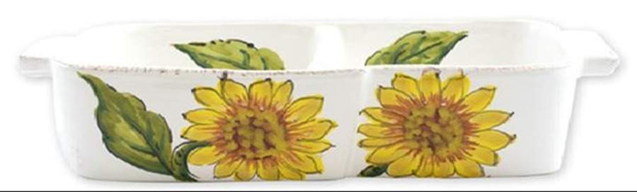 Lastra-Sunflower 10" Oval Divided Vegetable Bowl by Vietri (Italy)-1