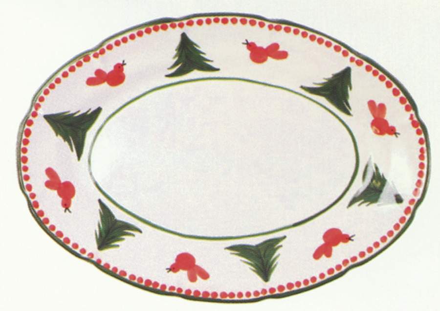 Uccello Rosso 16" Oval Serving Platter by Vietri (Italy)-1