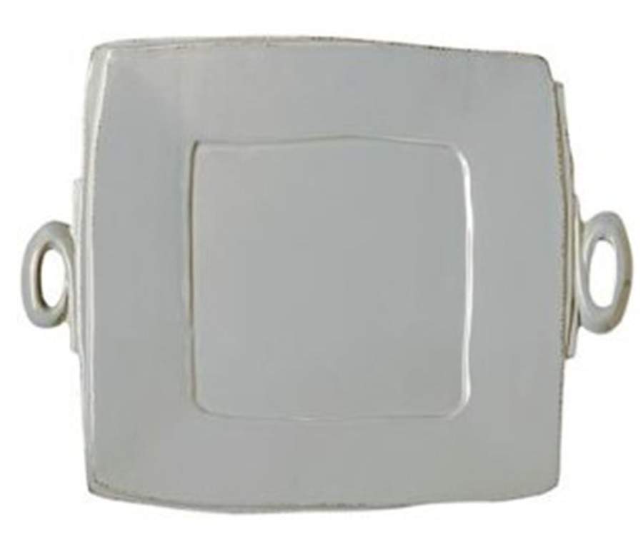 Lastra Light Gray 13" Square Handled Platter by Vietri (Italy)-1