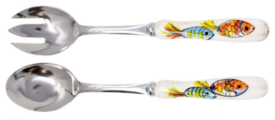 Pesci Colorati (Colorful Fish) (2 Piece) Salad Set with Stainless Bowl by Vietri (Italy)-1