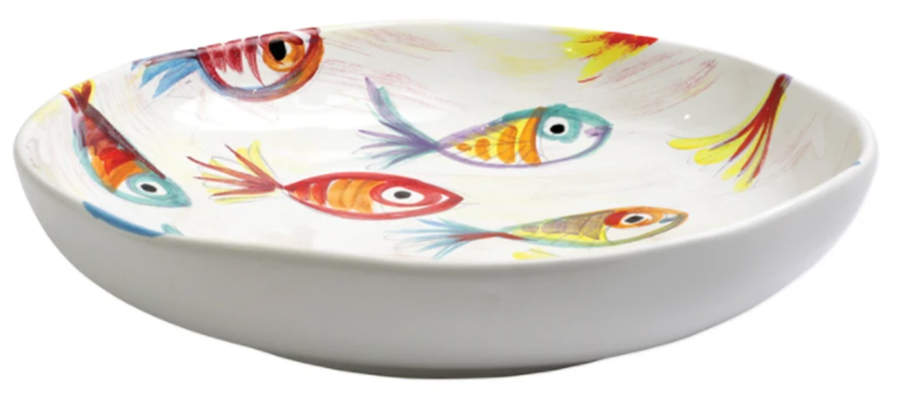 Pesci Colorati (Colorful Fish) 13" Shallow Round Bowl by Vietri (Italy)-1