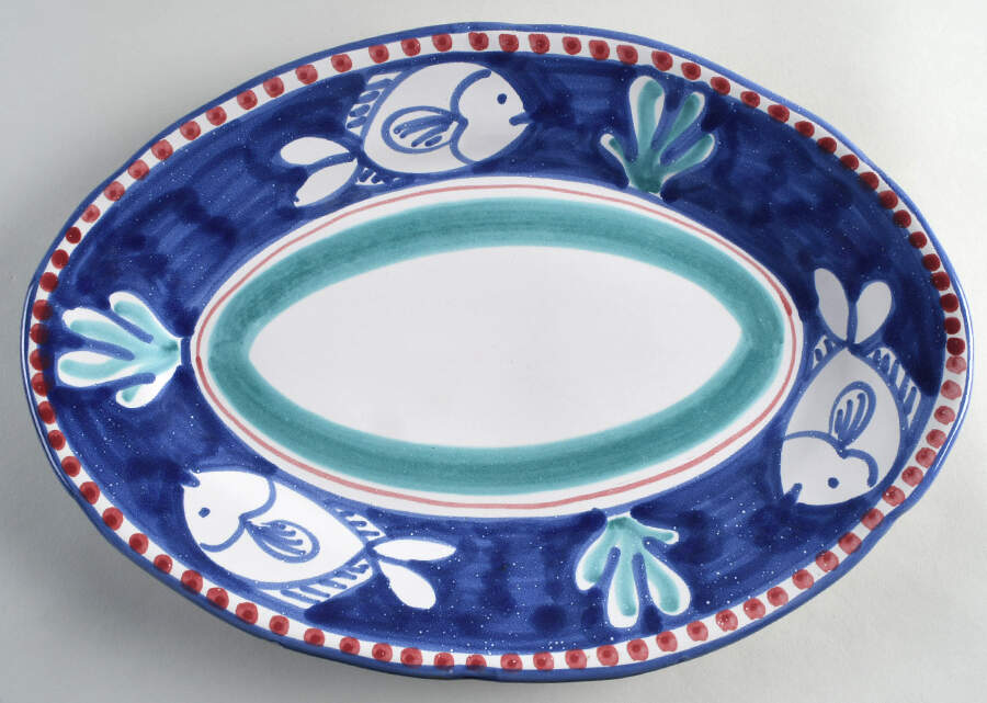 Campagna Fish Blue 16" Oval Serving Platter by Vietri (Italy)-1