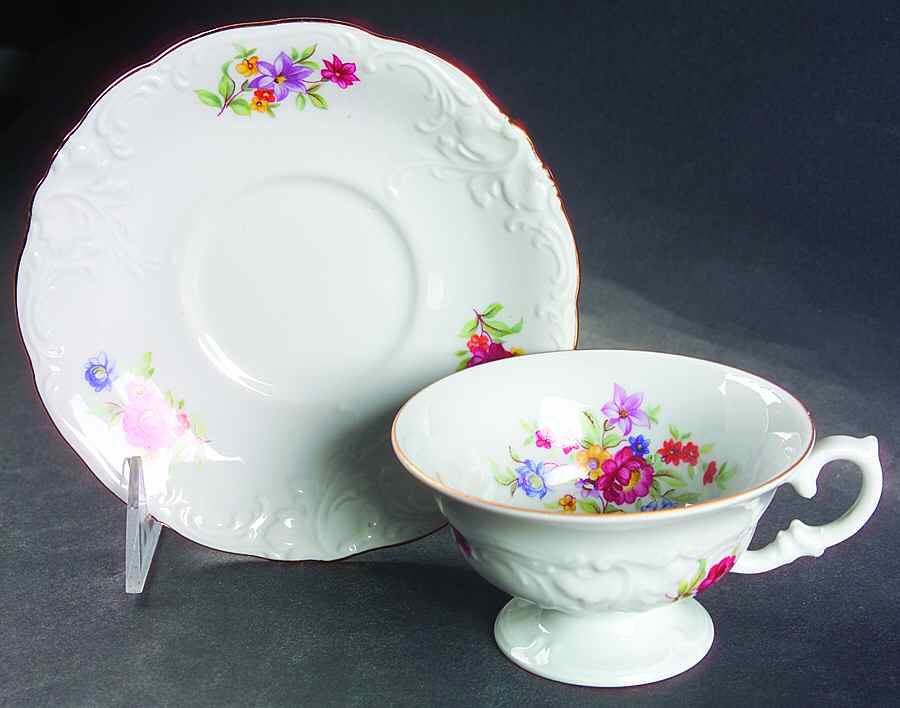Meissen Flower Footed Cup & Saucer Set by Wawel-1