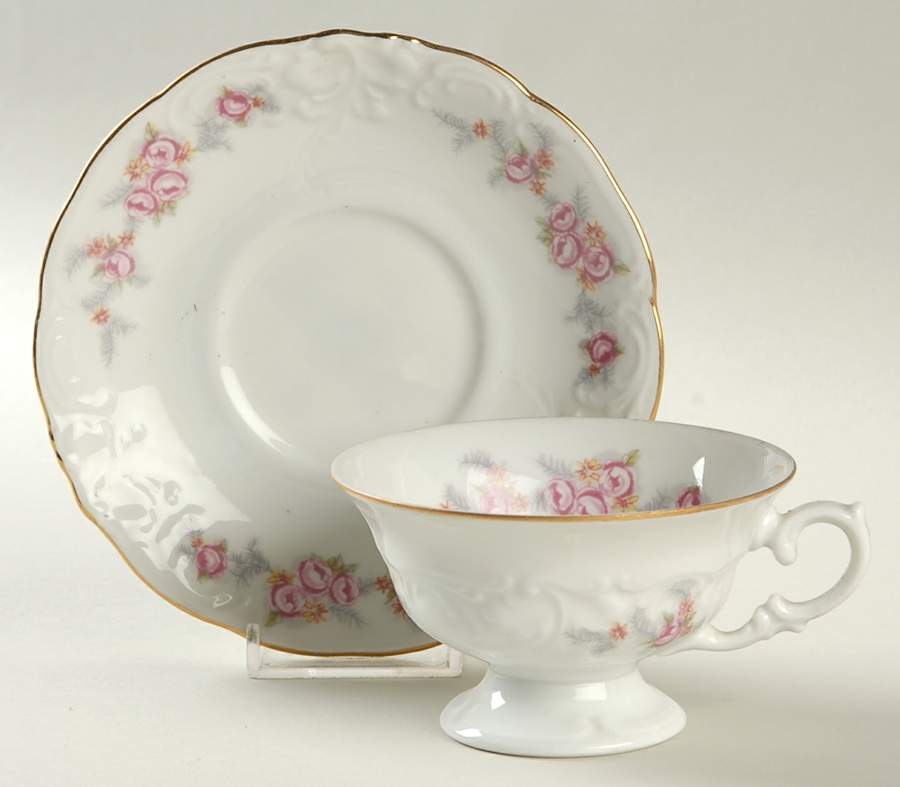 Rose Spray Footed Cup & Saucer Set by Wawel-1