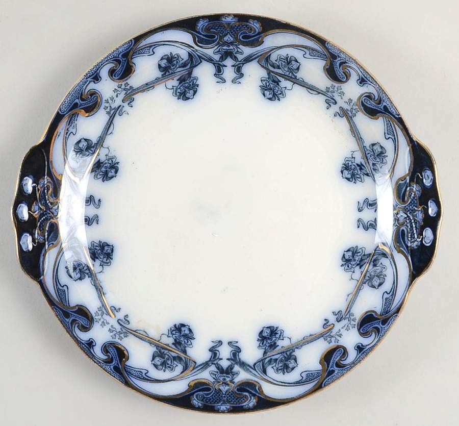 Iris Blue (Flow Blue) Handled Cake Plate by Arthur J Wilkinson-1