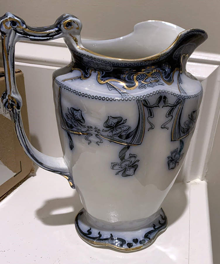 Iris Blue (Flow Blue) Pitcher by Arthur J Wilkinson-1