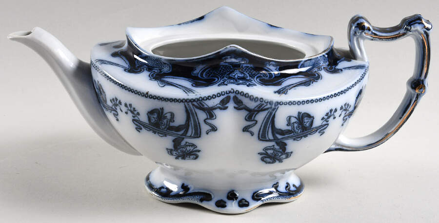 Iris Blue (Flow Blue) Teapot No Lid by Arthur J Wilkinson-1