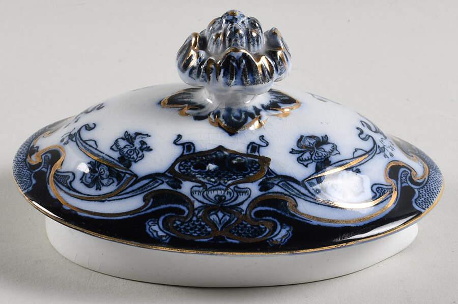 Iris Blue (Flow Blue) Lid for Teapot by Arthur J Wilkinson-1