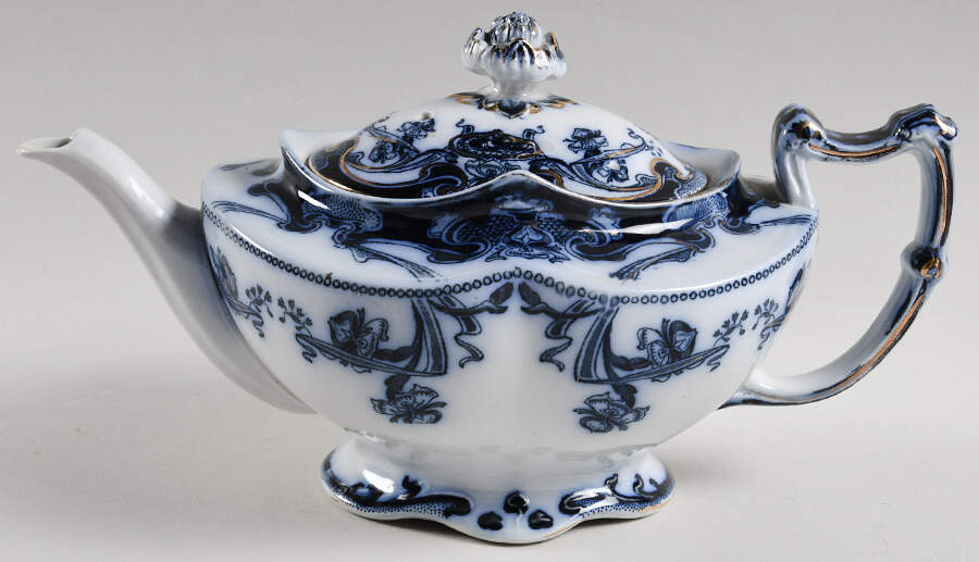 Iris Blue (Flow Blue) Teapot & Lid by Arthur J Wilkinson-1