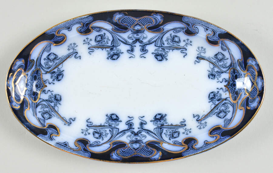Iris Blue (Flow Blue) Underplate for Gravy Boat by Arthur J Wilkinson-1