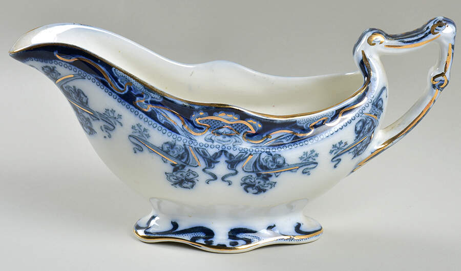 Iris Blue (Flow Blue) Gravy Boat by Arthur J Wilkinson-1