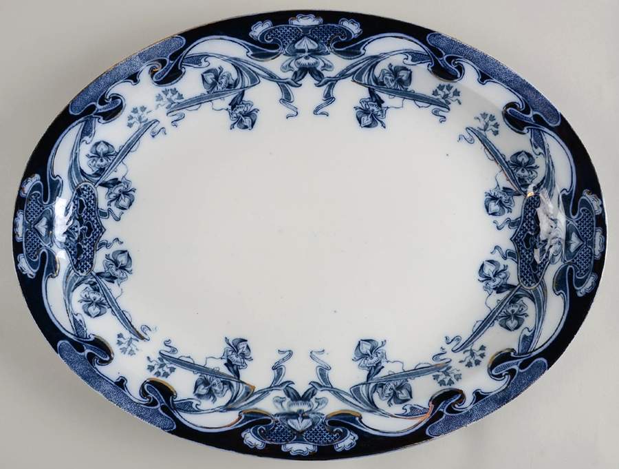 Iris Blue (Flow Blue) 18" Oval Serving Platter by Arthur J Wilkinson-1