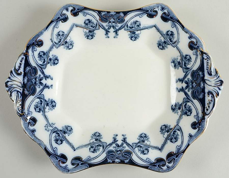 Iris Blue (Flow Blue) Handled Cake Plate by Arthur J Wilkinson-1