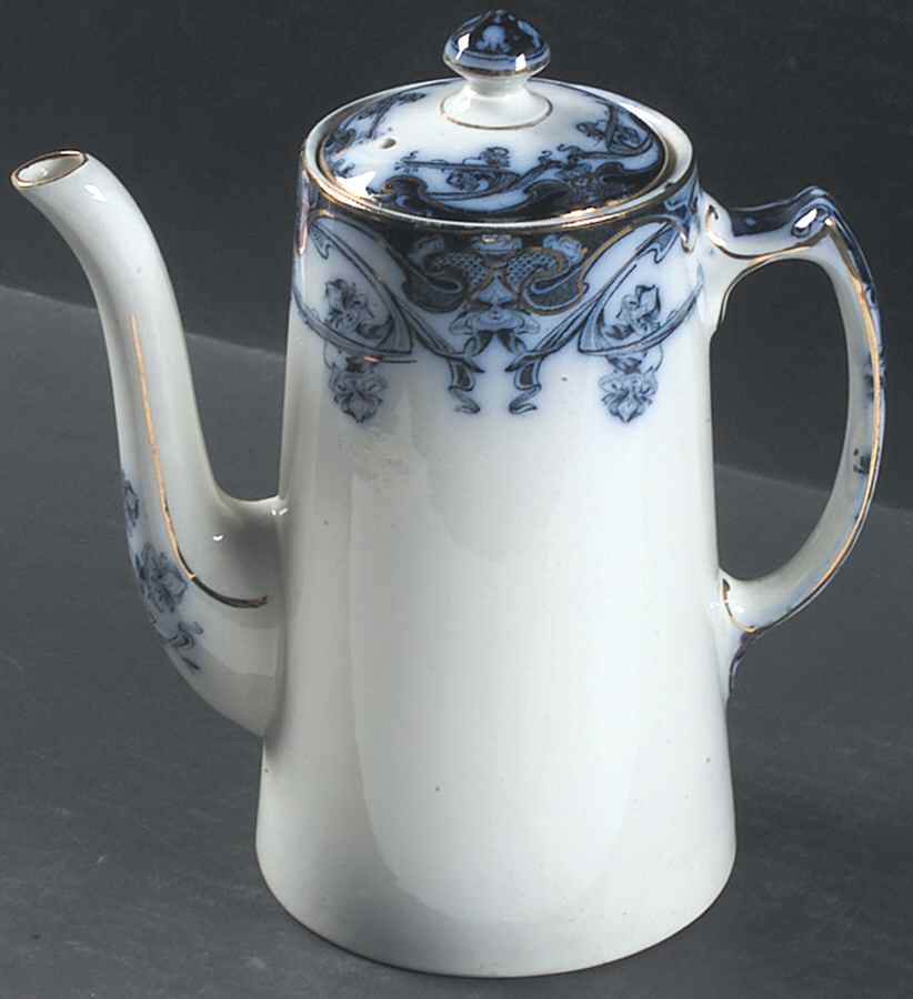 Iris Blue (Flow Blue) Coffee Pot & Lid by Arthur J Wilkinson-1