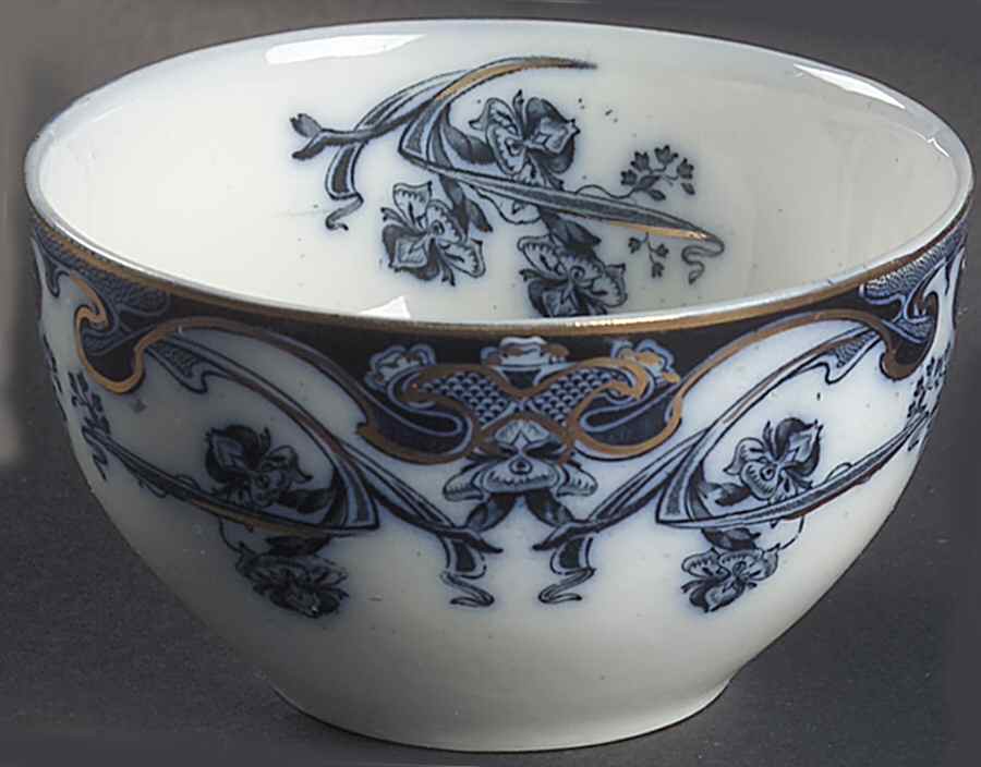 Iris Blue (Flow Blue) Cranberry Bowl by Arthur J Wilkinson-1