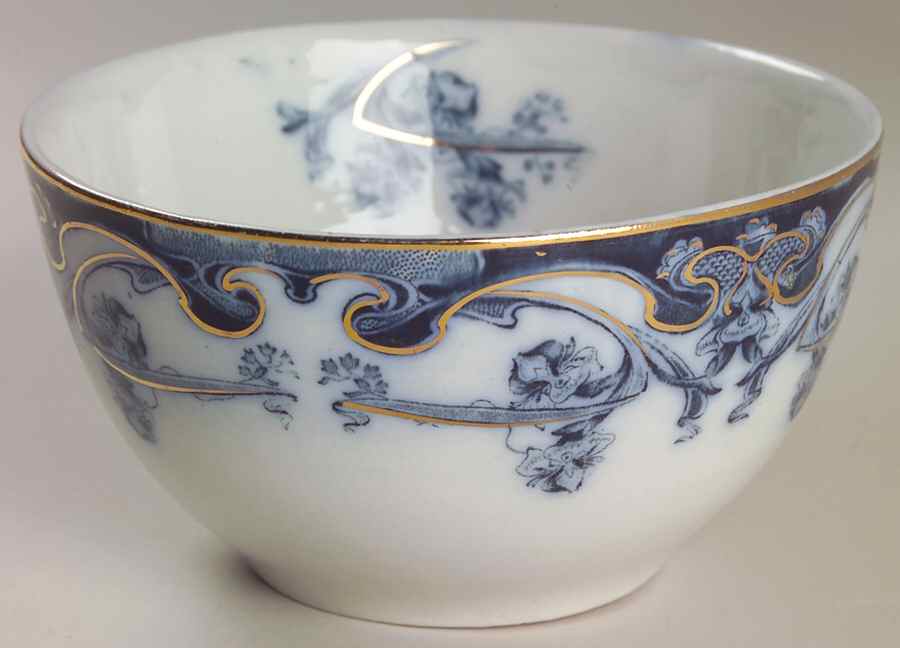 Iris Blue (Flow Blue) Cranberry Bowl by Arthur J Wilkinson-1