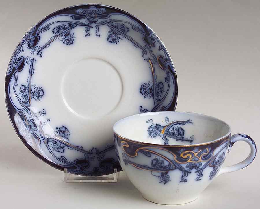Iris Blue (Flow Blue) Oversized Cup & Saucer Set by Arthur J Wilkinson-1