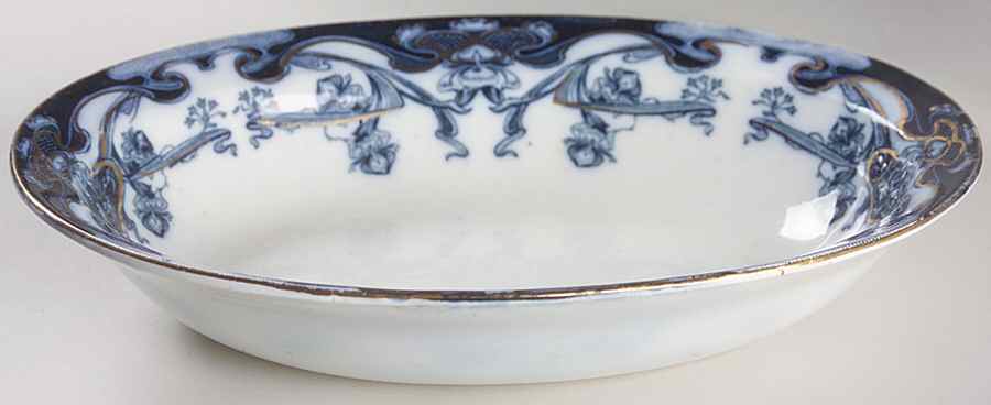 Iris Blue (Flow Blue) 10" Oval Vegetable Bowl by Arthur J Wilkinson-1