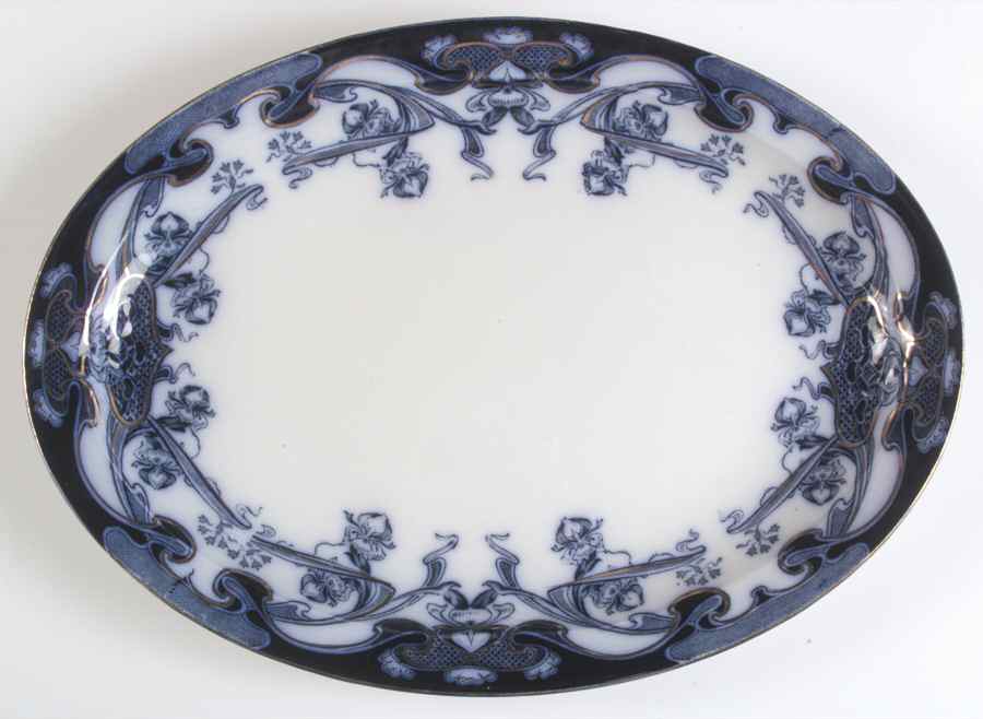 Iris Blue (Flow Blue) 16" Oval Serving Platter by Arthur J Wilkinson-1