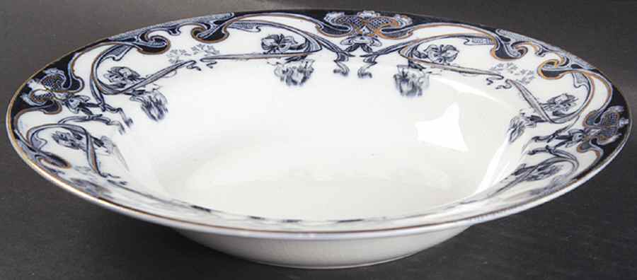 Iris Blue (Flow Blue) Large Rim Soup Bowl by Arthur J Wilkinson-1