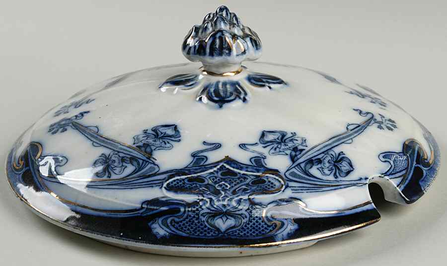 Iris Blue (Flow Blue) Lid for Tureen by Arthur J Wilkinson-1