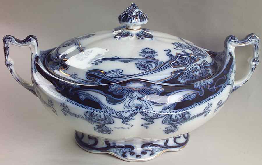 Iris Blue (Flow Blue) Tureen &  Lid by Arthur J Wilkinson-1