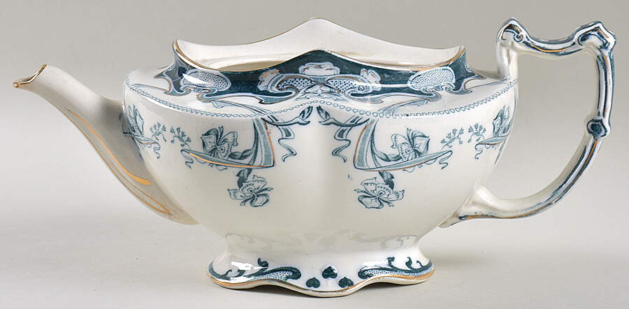 Iris Blue Green (Gold Accents) Teapot No Lid by Arthur J Wilkinson-1