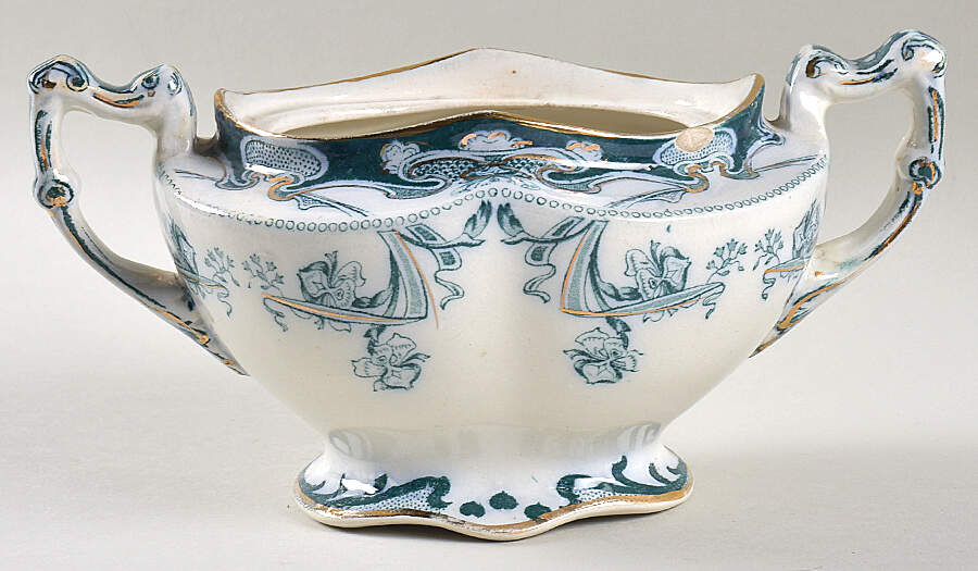 Iris Blue Green (Gold Accents) Sugar Bowl No Lid by Arthur J Wilkinson-1