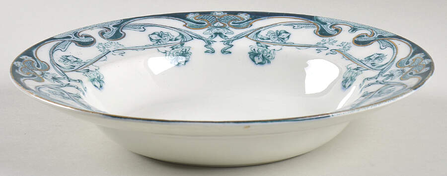 Iris Blue Green (Gold Accents) Large Rim Soup Bowl by Arthur J Wilkinson-1