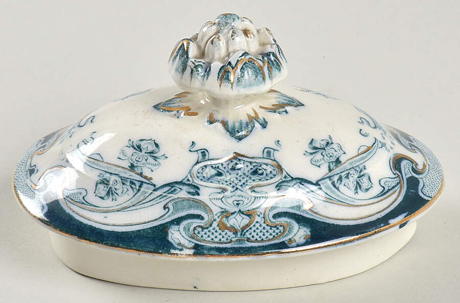 Iris Blue Green (Gold Accents) Lid for Teapot by Arthur J Wilkinson-1