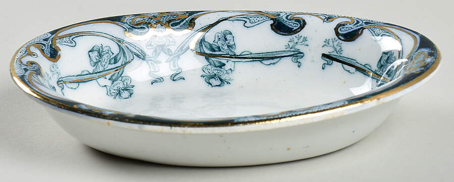 Iris Blue Green (Gold Accents) 5" Oval Nut Dish by Arthur J Wilkinson-1