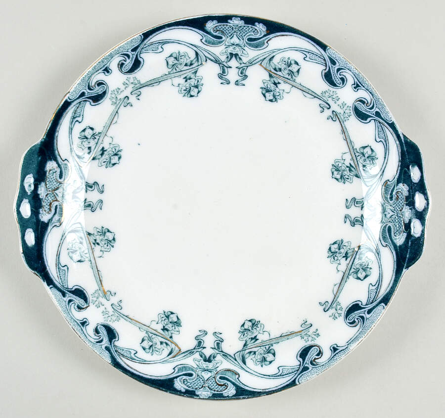 Iris Blue Green (Gold Accents) Handled Cake Plate by Arthur J Wilkinson-1