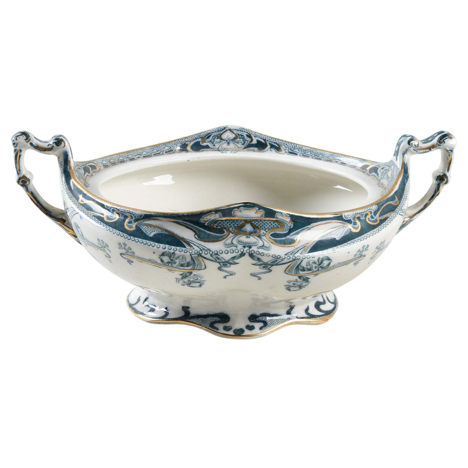 Iris Blue Green (Gold Accents) Round Vegetable No Lid by Arthur J Wilkinson-1