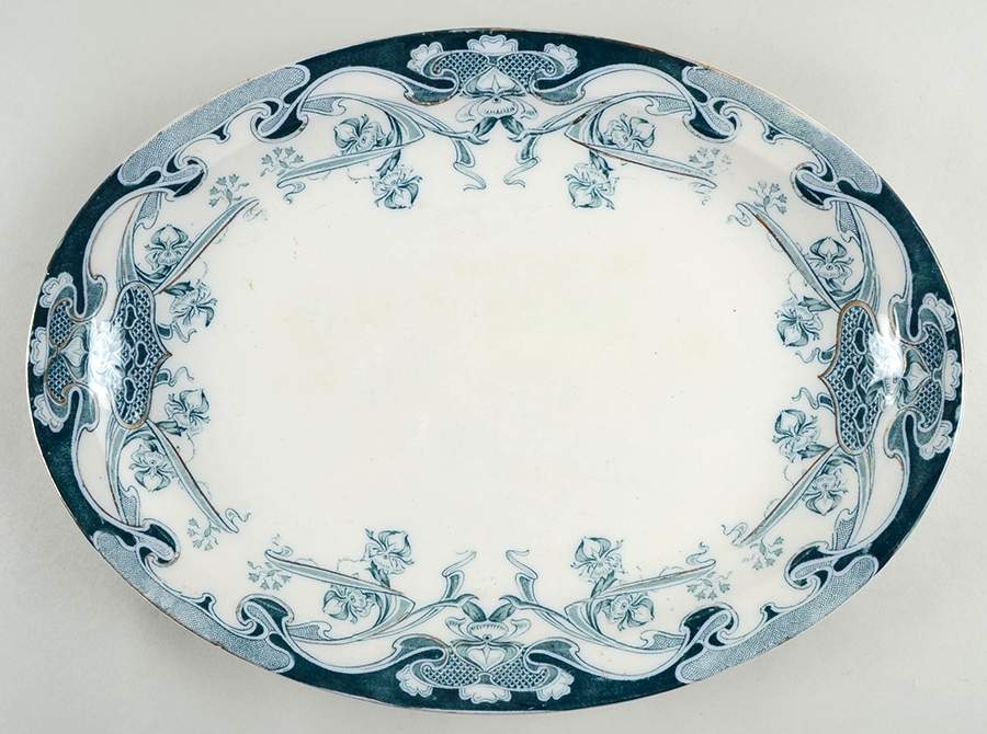 Iris Blue Green (Gold Accents) 17" Oval Serving Platter by Arthur J Wilkinson-1