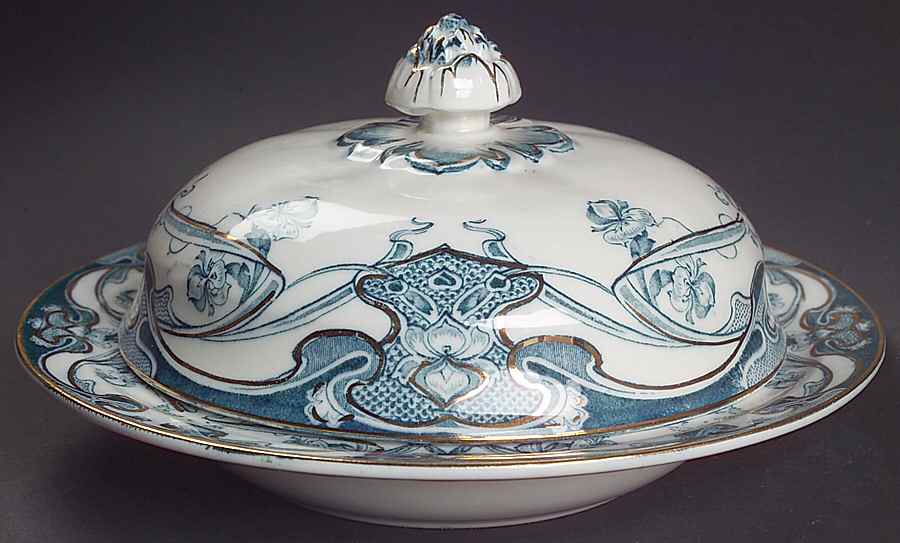 Iris Blue Green (Gold Accents) Round Covered Butter by Arthur J Wilkinson-1