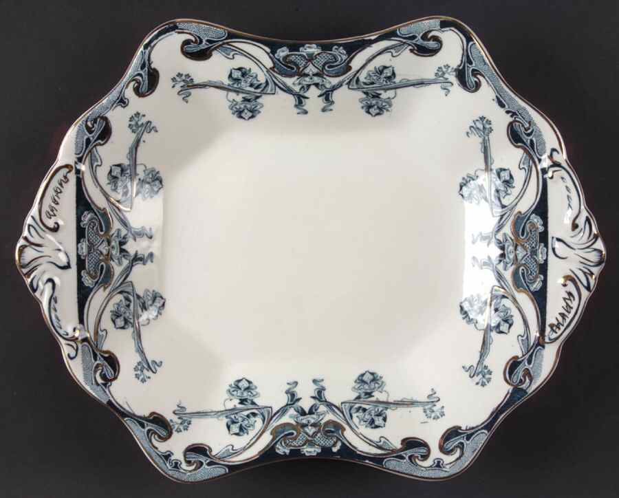 Iris Blue Green (Gold Accents) Handled Cake Plate by Arthur J Wilkinson-1