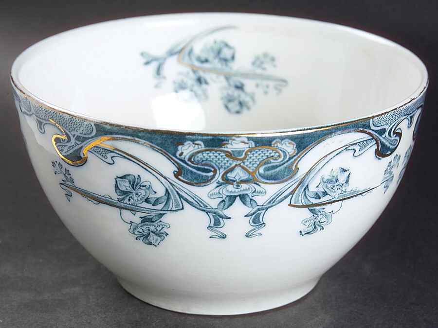 Iris Blue Green (Gold Accents) Cranberry Bowl by Arthur J Wilkinson-1