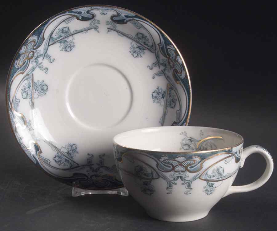 Iris Blue Green (Gold Accents) Oversized Cup & Saucer Set by Arthur J Wilkinson-1