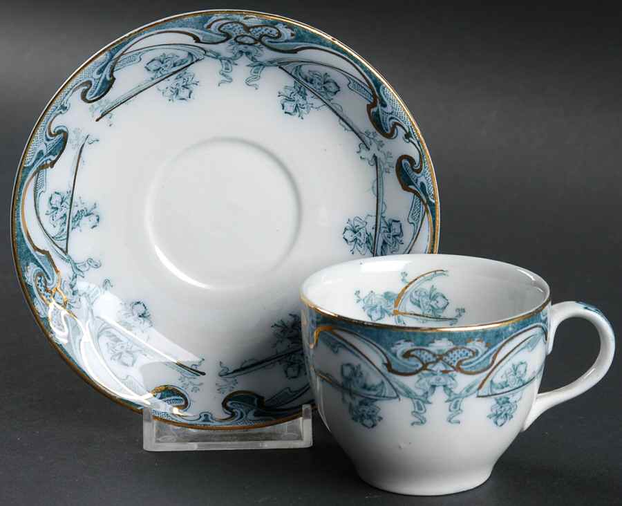 Iris Blue Green (Gold Accents) Flat Demitasse Cup & Saucer Set by Arthur J Wilkinson-1