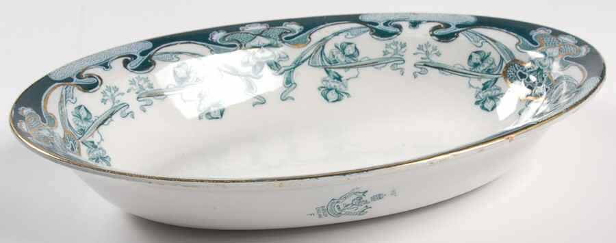 Iris Blue Green (Gold Accents) 10" Oval Vegetable Bowl by Arthur J Wilkinson-1
