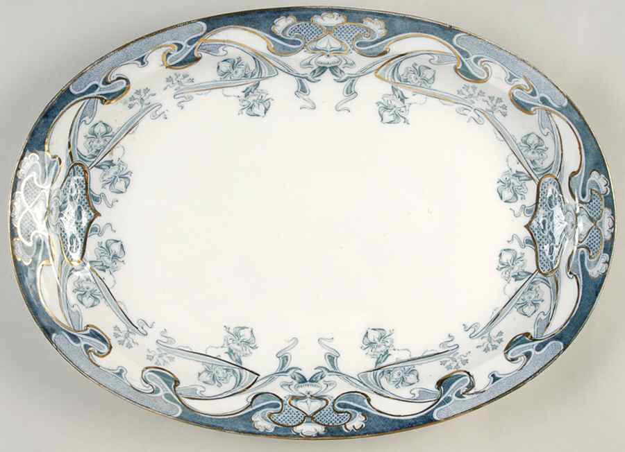 Iris Blue Green (Gold Accents) 16" Oval Serving Platter by Arthur J Wilkinson-1