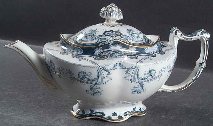 Iris Blue Green (Gold Accents) Teapot & Lid by Arthur J Wilkinson-1