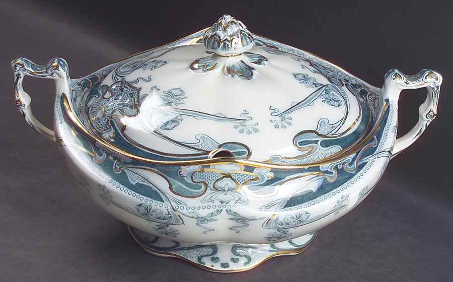 Iris Blue Green (Gold Accents) Tureen &  Lid by Arthur J Wilkinson-1