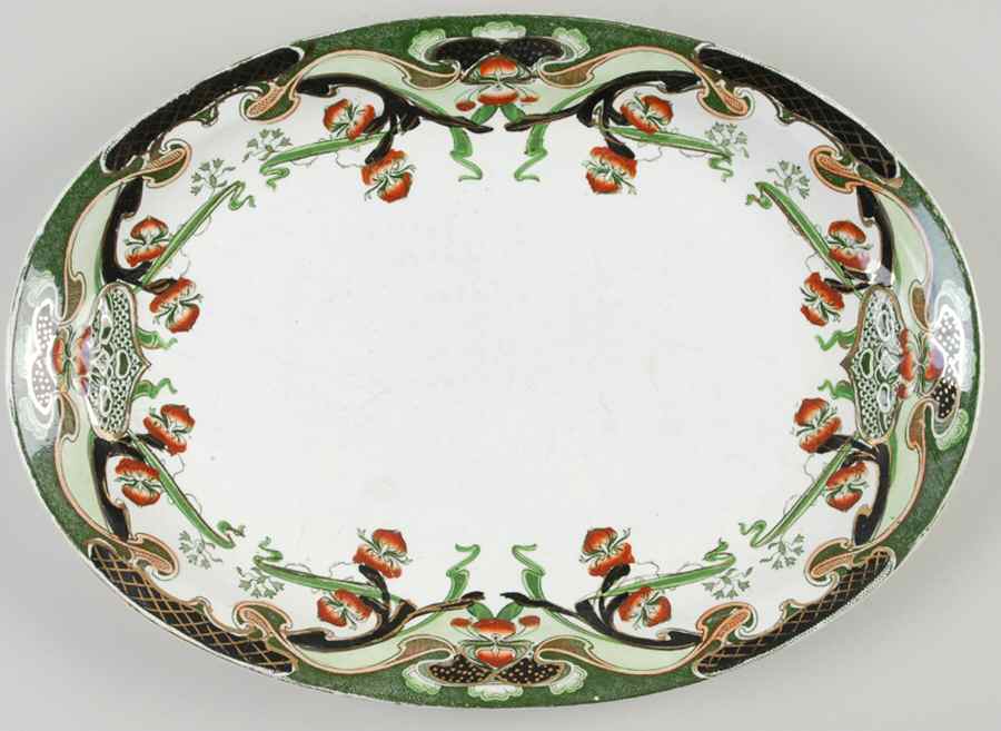 Iris Green Multicolor 13" Oval Serving Platter by Arthur J Wilkinson-1