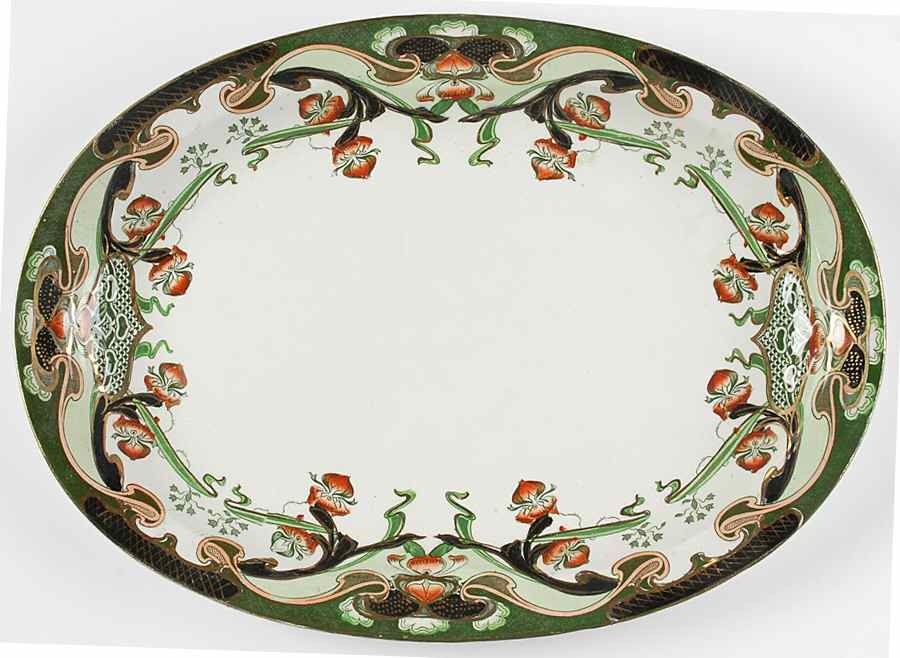 Iris Green Multicolor 16" Oval Serving Platter by Arthur J Wilkinson-1