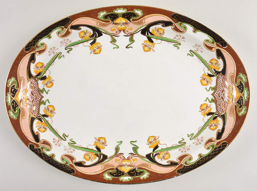 Iris Tan Multicolor 16" Oval Serving Platter by Arthur J Wilkinson-1