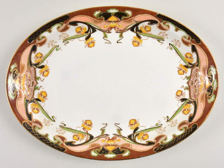 Iris Tan Multicolor 13" Oval Serving Platter by Arthur J Wilkinson-1